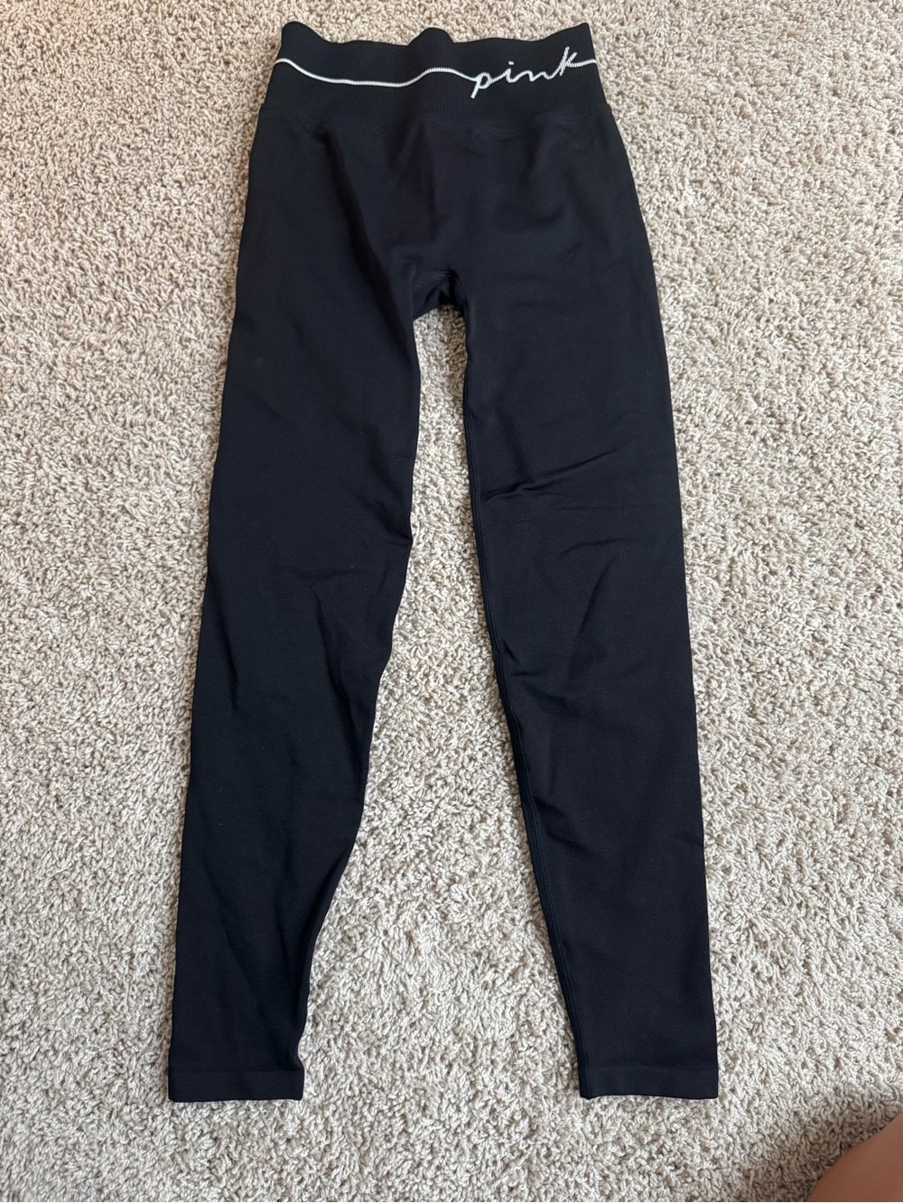 PINK Victoria's Secret Black Seamless High-Rise Leggings with White Logo Trim